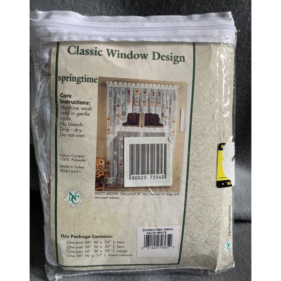 Springtime Swag Lace Curtains with Floral Design 58"x38" White Window Décor - Picture 3 of 15